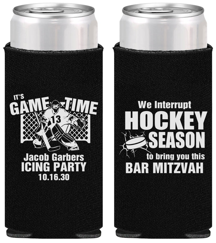 Personalized Bar Mitzvah Slim Can Coolers - 13th Birthday Hockey | 110006