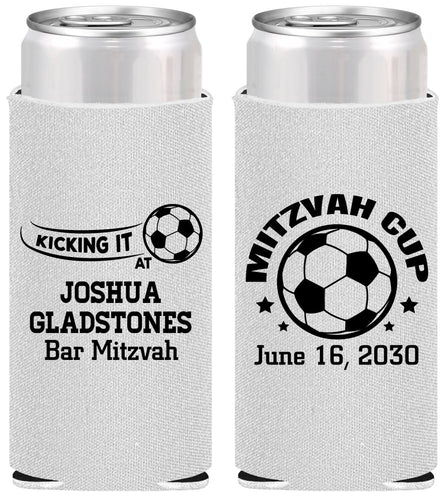 Personalized Bar Mitzvah Slim Can Coolers - 13th Birthday Soccer | 110008