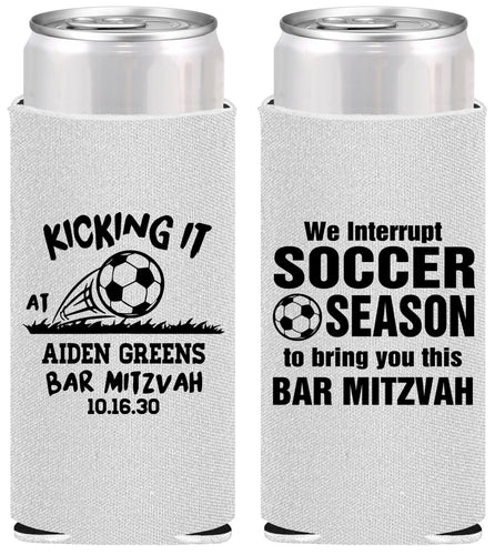 Personalized Bar Mitzvah Slim Can Coolers - 13th Birthday Soccer | 110009
