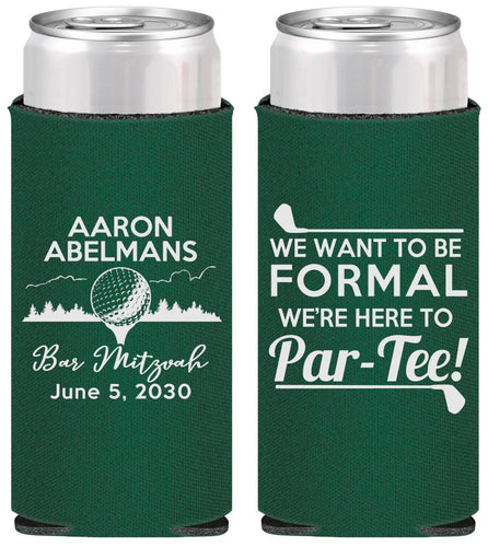 Personalized Bar Mitzvah Slim Can Coolers - 13th Birthday Golf | 110010