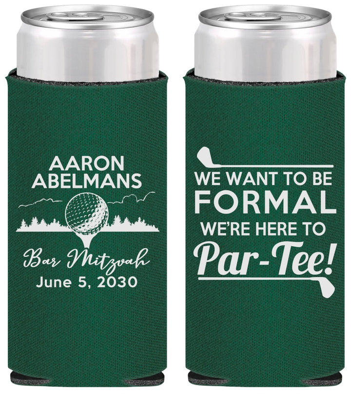Personalized Bar Mitzvah Slim Can Coolers - 13th Birthday Golf | 110010