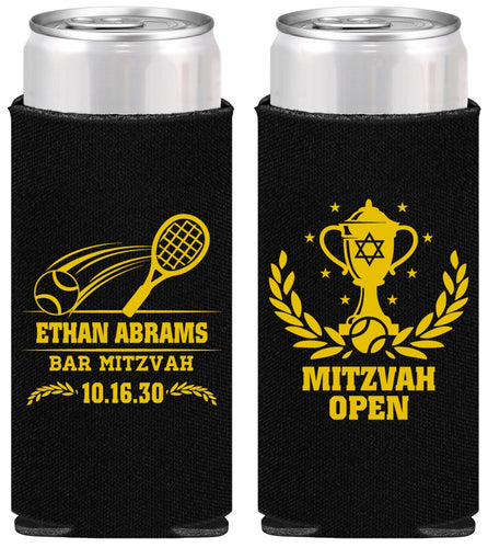 Personalized Bar Mitzvah Slim Can Coolers - 13th Birthday Tennis | 110011