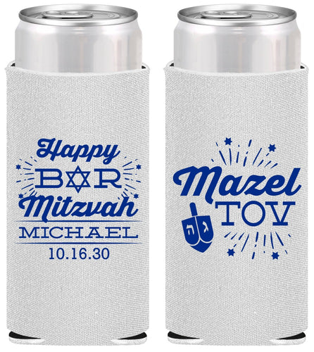 Personalized Bar Mitzvah Slim Can Coolers - 13th Birthday Mazel Tov | 110017