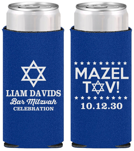 Personalized Bar Mitzvah Slim Can Coolers - 13th Birthday Mazel Tov | 110018