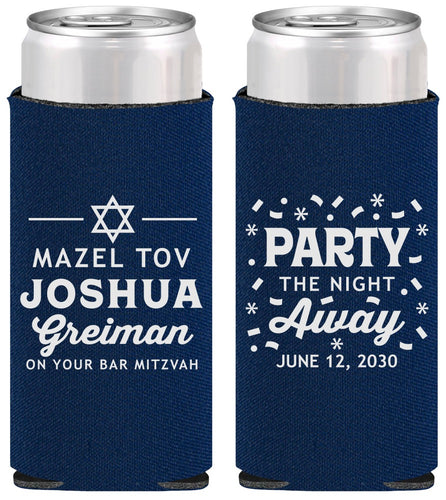 Personalized Bar Mitzvah Slim Can Coolers - 13th Birthday Mazel Tov | 110019