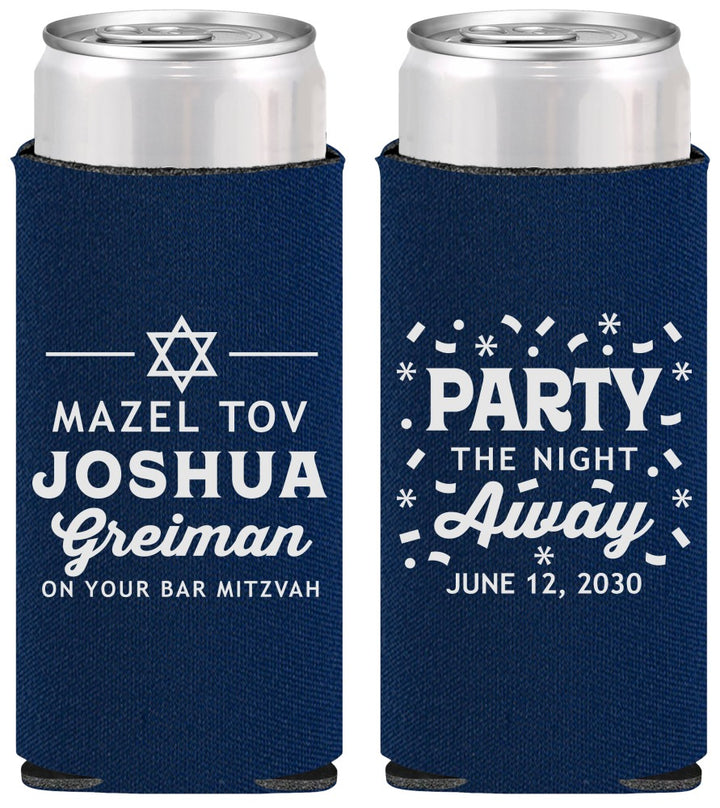 Personalized Bar Mitzvah Slim Can Coolers - 13th Birthday Mazel Tov | 110019