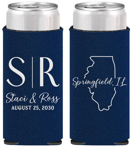Personalized Wedding Slim Can Coolers - Illinois | 112