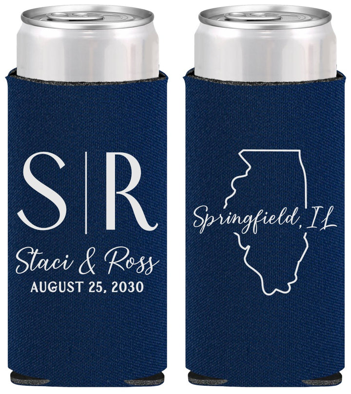 Personalized Wedding Slim Can Coolers - Illinois | 112