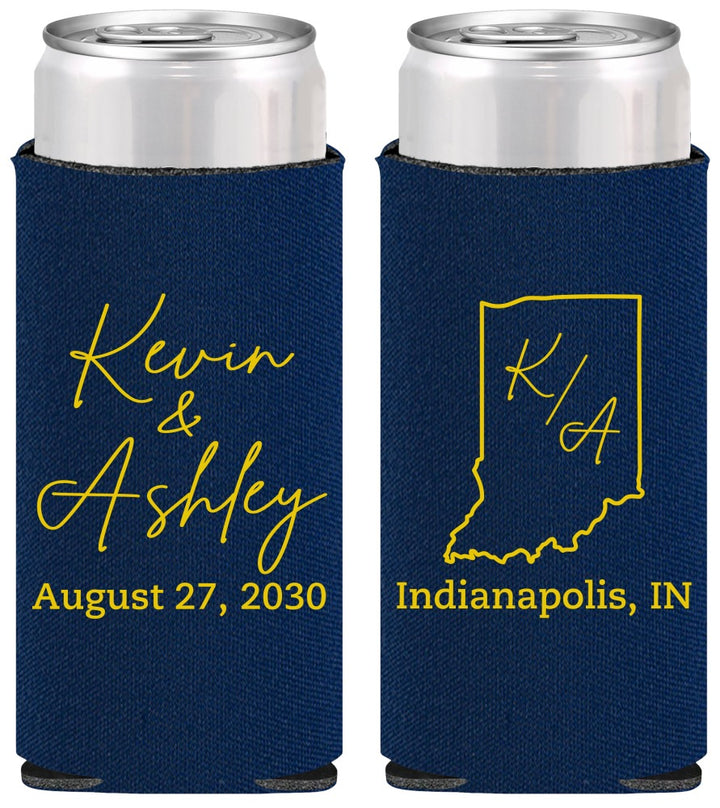 Personalized Wedding Slim Can Coolers - Indiana | 113