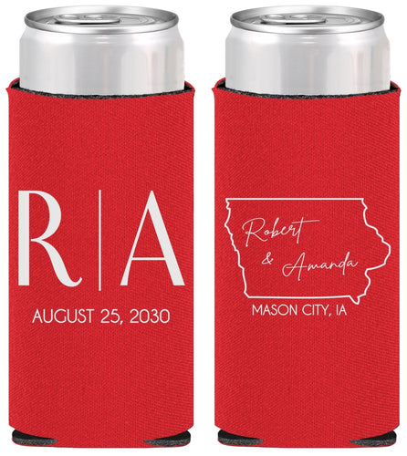 Personalized Wedding Slim Can Coolers - Iowa | 114