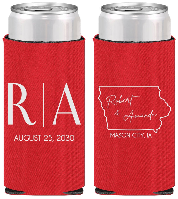 Personalized Wedding Slim Can Coolers - Iowa | 114