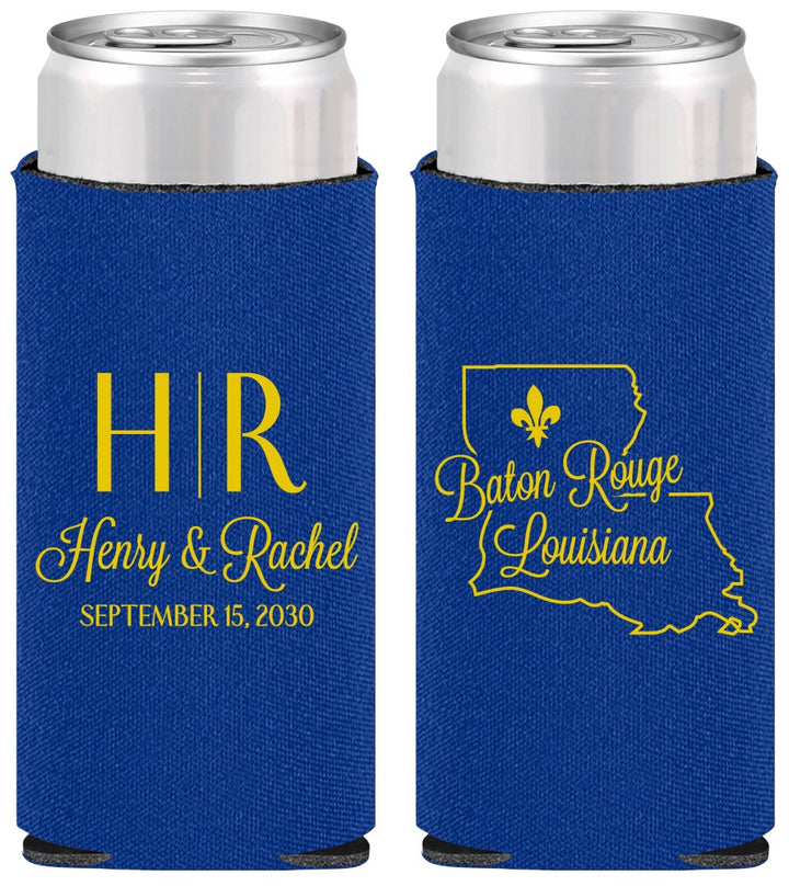 Personalized Wedding Slim Can Coolers - Louisiana | 117