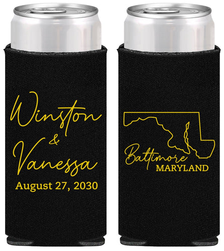 Personalized Wedding Slim Can Coolers - Maryland | 119
