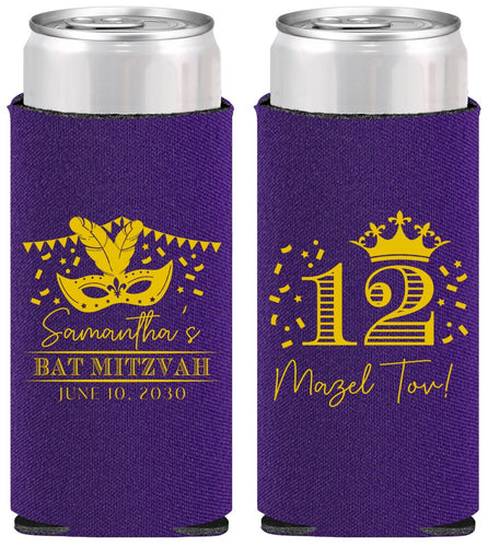 Personalized Bat Mitzvah Slim Can Coolers - 12th Birthday Mazel Tov | 120000