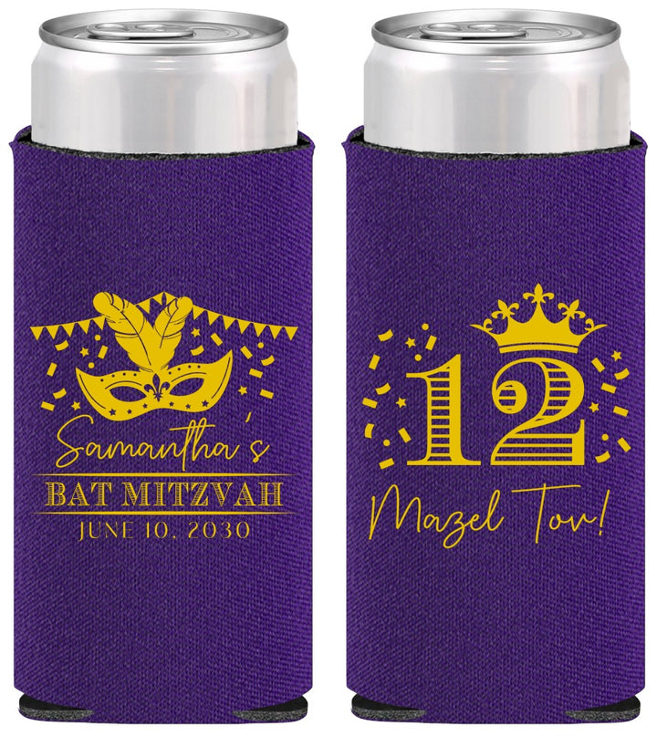 Personalized Bat Mitzvah Slim Can Coolers - 12th Birthday Mazel Tov | 120000