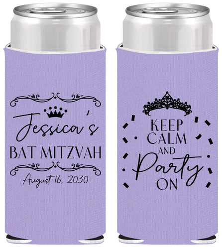 Personalized Bat Mitzvah Slim Can Coolers - 12th Birthday Tiara | 120002