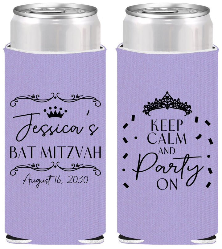 Personalized Bat Mitzvah Slim Can Coolers - 12th Birthday Tiara | 120002