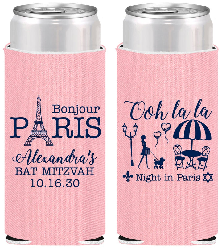 Personalized Bat Mitzvah Slim Can Coolers - 12th Birthday Paris | 120004