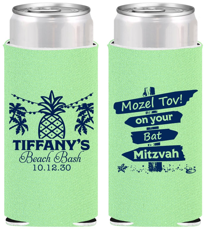 Personalized Bat Mitzvah Slim Can Coolers - 12th Birthday Beach | 120005