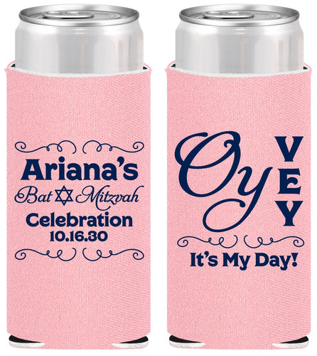 Personalized Bat Mitzvah Slim Can Coolers - 12th Birthday Oy Vey | 120008