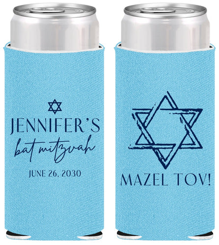 Personalized Bat Mitzvah Slim Can Coolers - 12th Birthday Mazel Tov | 120009