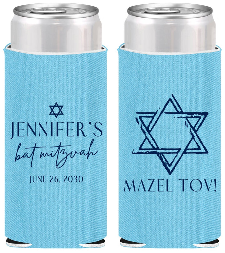 Personalized Bat Mitzvah Slim Can Coolers - 12th Birthday Mazel Tov | 120009
