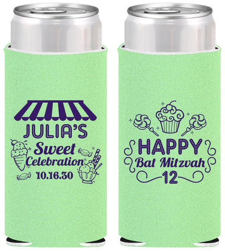 Personalized Bat Mitzvah Slim Can Coolers - 12th Birthday Cupcake | 120010