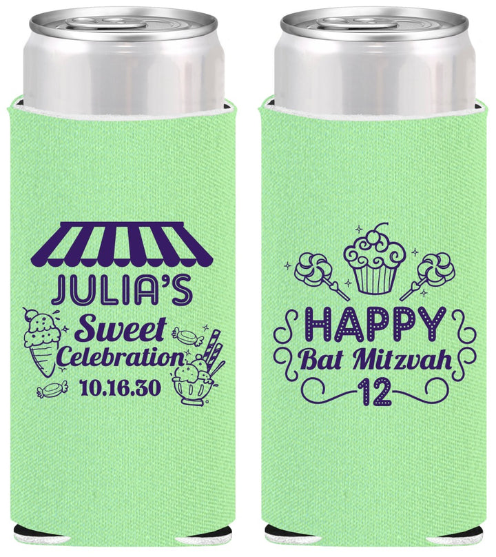 Personalized Bat Mitzvah Slim Can Coolers - 12th Birthday Cupcake | 120010