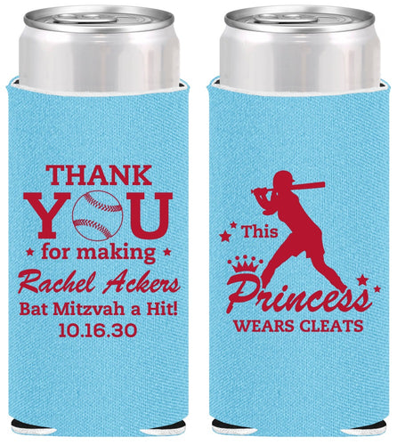 Personalized Bat Mitzvah Slim Can Coolers - 12th Birthday Softball | 120011