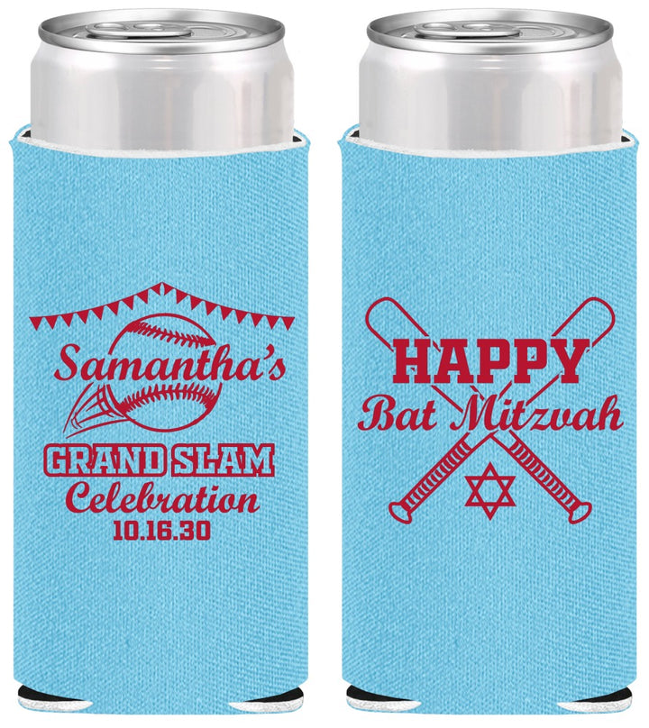 Personalized Bat Mitzvah Slim Can Coolers - 12th Birthday Softball | 120012