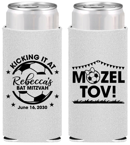 Personalized Bat Mitzvah Slim Can Coolers - 12th Birthday Soccer | 120013