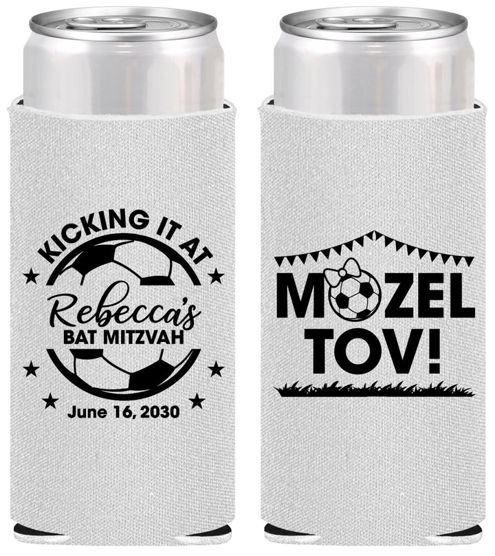 Personalized Bat Mitzvah Slim Can Coolers - 12th Birthday Soccer | 120013
