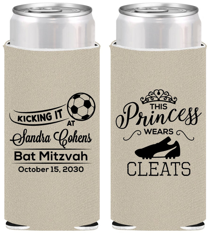 Personalized Bat Mitzvah Slim Can Coolers - 12th Birthday Soccer | 120014