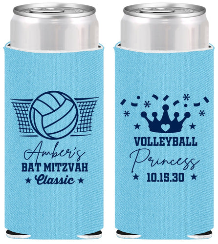 Personalized Bat Mitzvah Slim Can Coolers - 12th Birthday Volleyball | 120015