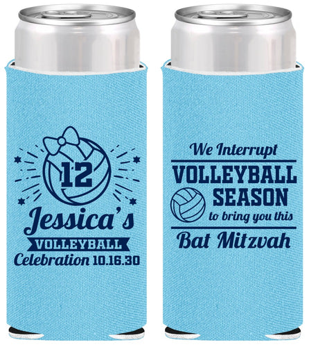 Personalized Bat Mitzvah Slim Can Coolers - 12th Birthday Volleyball | 120016