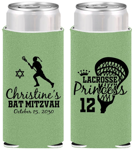 Personalized Bat Mitzvah Slim Can Coolers - 12th Birthday Lacrosse | 120017