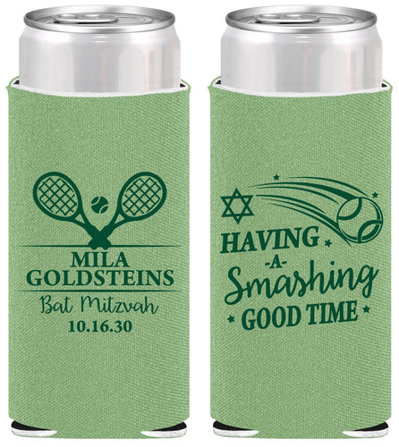 Personalized Bat Mitzvah Slim Can Coolers - 12th Birthday Tennis | 120018