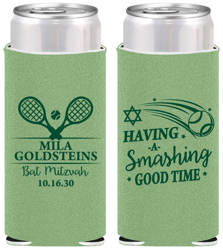 Personalized Bat Mitzvah Slim Can Coolers - 12th Birthday Tennis | 120018