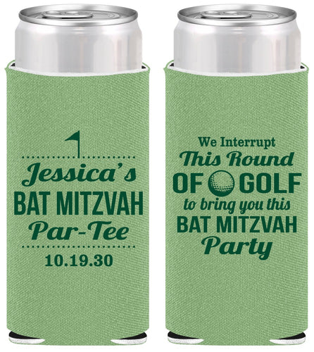 Personalized Bat Mitzvah Slim Can Coolers - 12th Birthday Golf | 120019