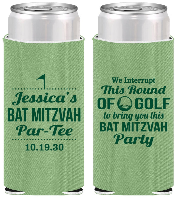 Personalized Bat Mitzvah Slim Can Coolers - 12th Birthday Golf | 120019