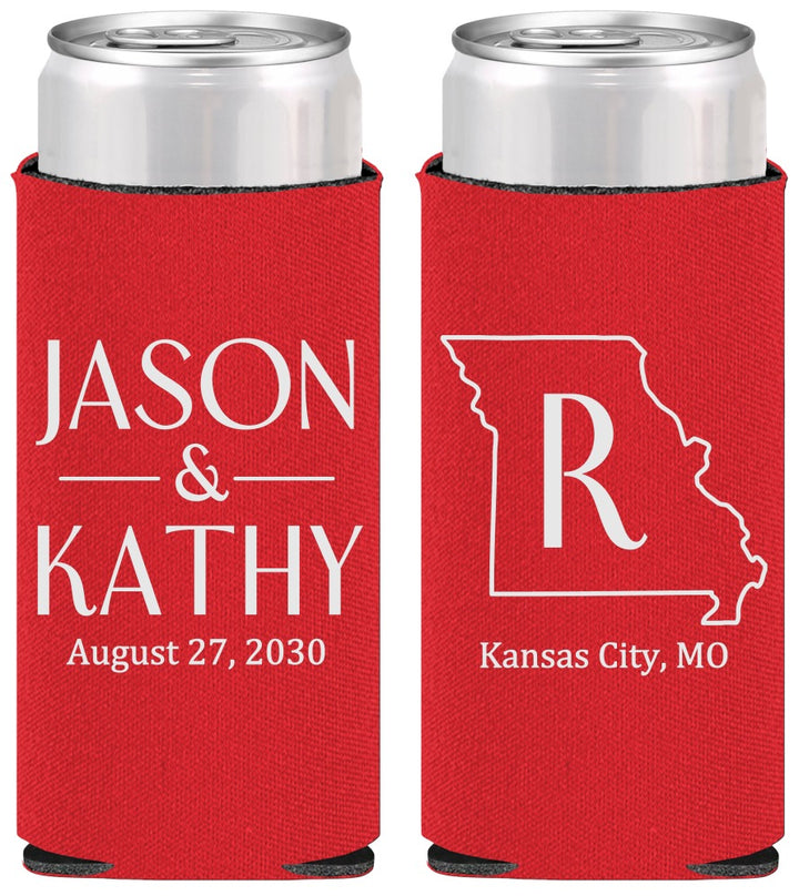 Personalized Wedding Slim Can Coolers - Missouri | 124