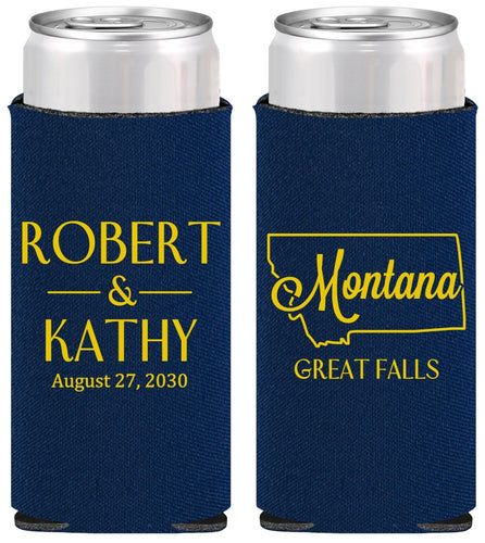 Personalized Wedding Slim Can Coolers - Montana | 125