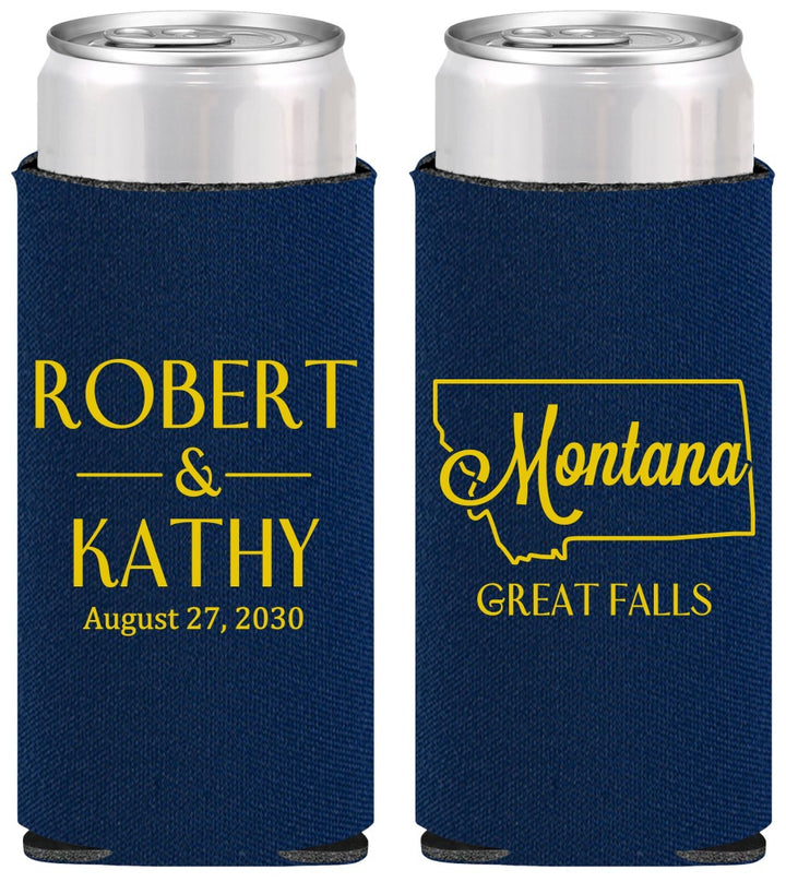 Personalized Wedding Slim Can Coolers - Montana | 125