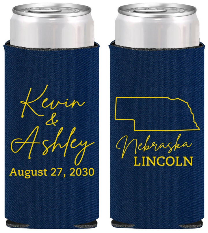 Personalized Wedding Slim Can Coolers - Nebraska | 126