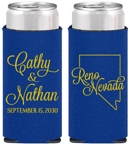 Personalized Wedding Slim Can Coolers - Nevada | 127