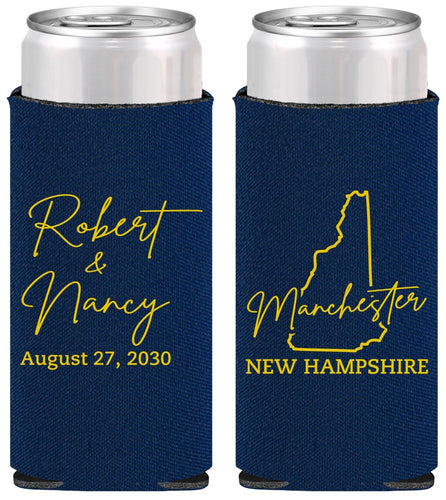 Personalized Wedding Slim Can Coolers - New Hampshire | 128