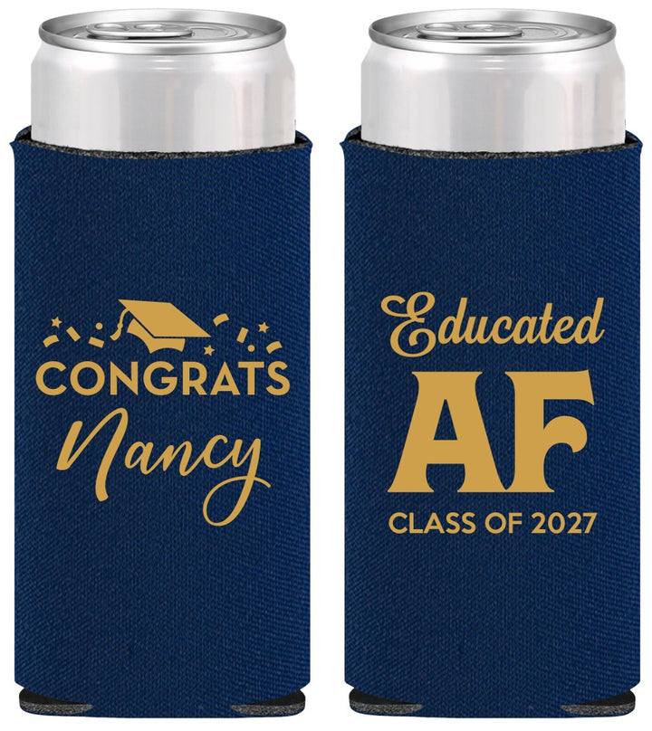Personalized Graduation Slim Can Coolers - Class Of 2027 Educated Af | 130016