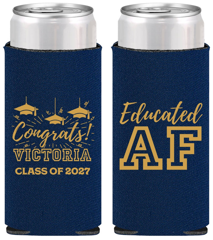 Personalized Graduation Slim Can Coolers - Class Of 2027 Educated Af | 130017