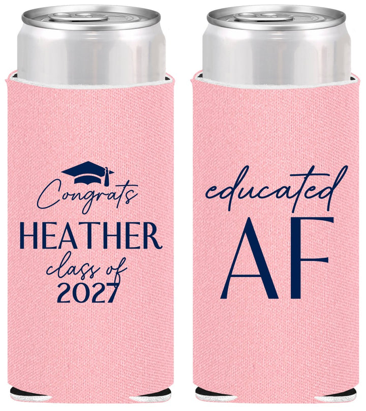 Personalized Graduation Slim Can Coolers - Class Of 2027 Educated Af | 130019