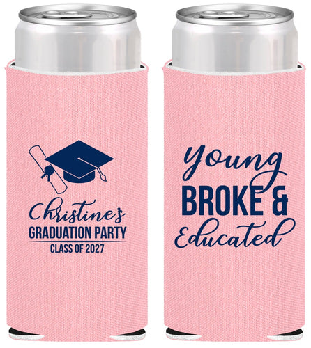 Personalized Graduation Slim Can Coolers - Class Of 2027 Young Broke | 130026